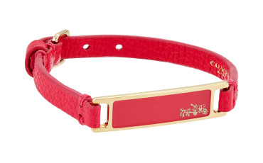 COACH Leather Plaque Strap Bracelet -Ruby