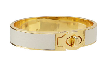COACH Half Inch Hinged Leather Turnlock Bangle -Gold/Parchment