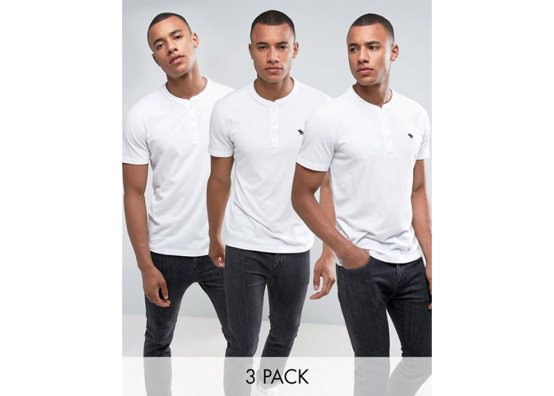3 Pack Henley Muscle Slim Fit T-Shirt in White