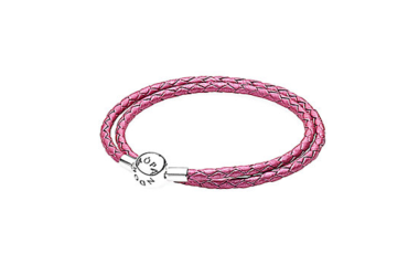 Silver & Honeysuckle Pink Leather Wrap Bracelet