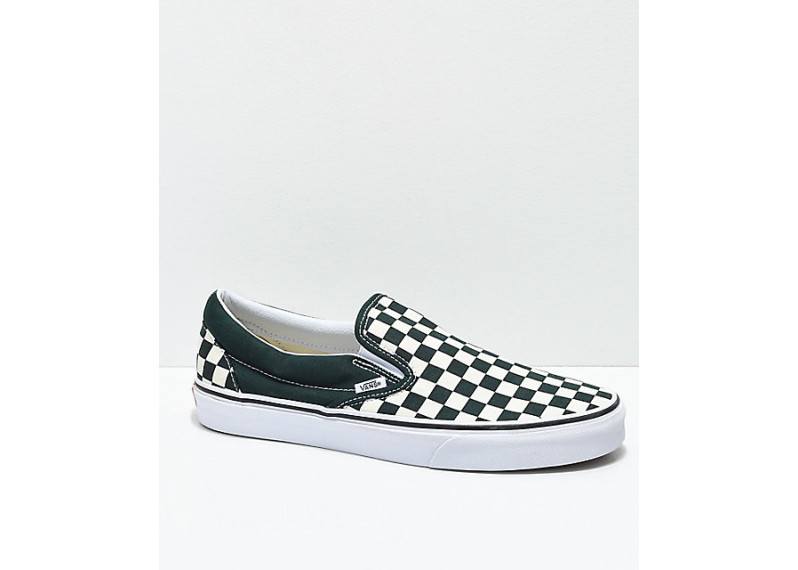 Slip-On Scarab Green & White Checkered Skate Shoes