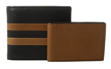 COACH Modern Varsity Stripe Compact ID Wallet-Saddle