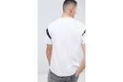 Varsity Slub Crew Neck T-Shirt Contrast Sleeve Insert in White/Navy