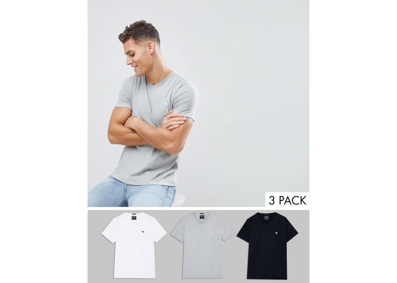 3 pack v-neck t-shirt icon logo in white/gray/black