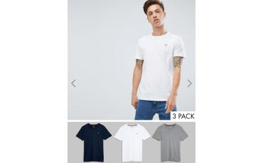 3 pack crew neck t-shirt seagull logo slim fit in white/grey/navy