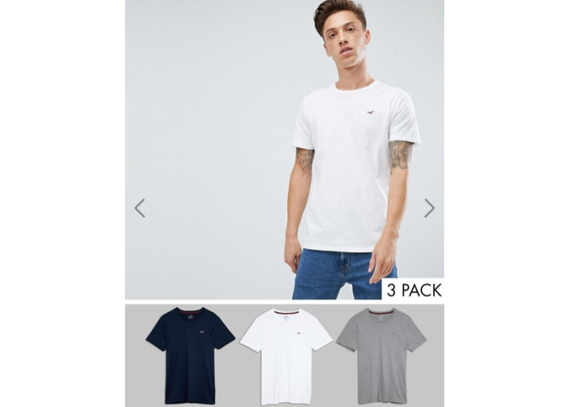 3 pack crew neck t-shirt seagull logo slim fit in white/grey/navy