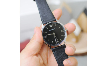Black Dial Men's Leather Watch
