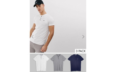 3 pack icon logo henley t-shirt in white/navy/gray