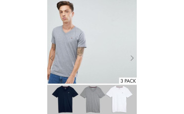 3 pack v-neck t-shirt seagull logo slim fit in white/gray/navy