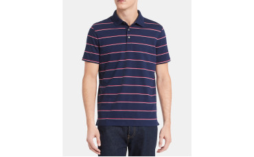 Men's Slim-Fit Double Micro-Bar Stripe Liquid Touch Polo Shirt