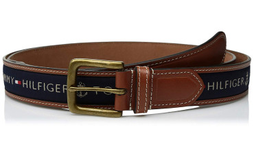 Tommy Hilfiger Men's Ribbon Inlay Belt with Single Prong Buckle