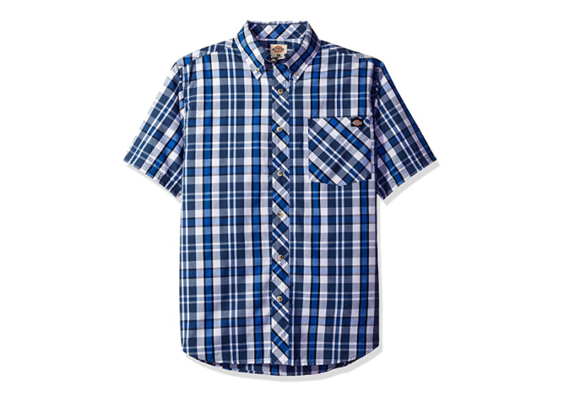 Dickies Men's Short Sleeve Wrinkle Resistant Single Pocket Plaid Shirt - Royal Blue/Bright White