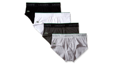 Lacoste Men's Essentials 4-Pack Cotton Low-Rise Brief - Wht/Gry/Chr/Blk