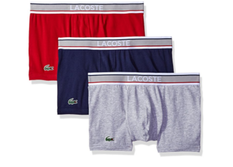 Lacoste Men's 3 Pack Grey Waistband Trunk - Medieval Blue/Grey/Barbados Cherry