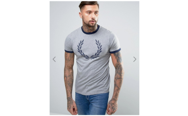 Fred Perry Laurel Wreath Print Ringer T-Shirt in Gray Marl