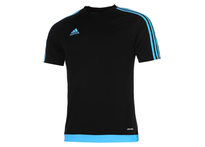 adidas 3 Stripe Estro T Shirt Mens - Black/Sol Blue
