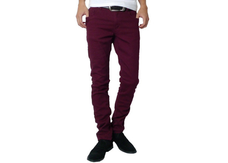 Skinny Stretch Cotton Pants - Wine red
