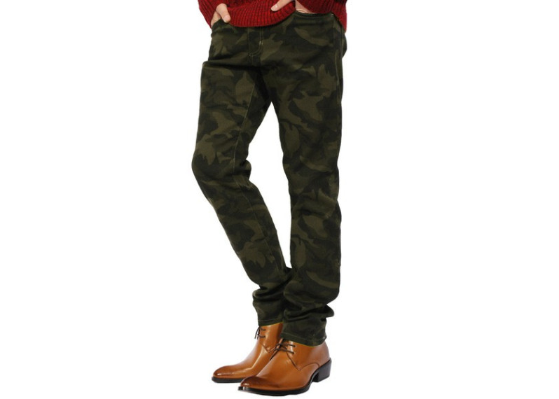 Skinny Stretch Cotton Pants - Green camouflage