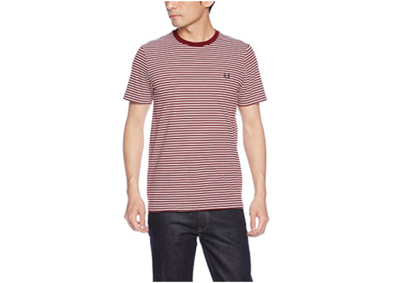 FRED PERRY Fine Stripe T-Shirt - ROSEWOOD