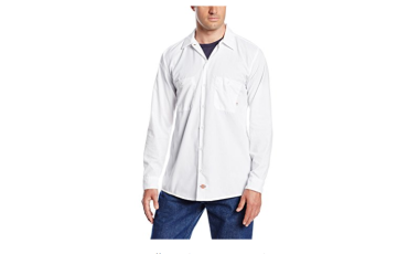 Dickies Cotton Men's Long Sleeve Industrial Work Shirt, Extra Large - White