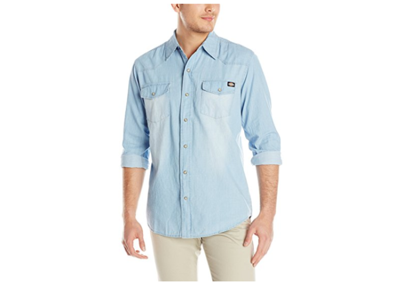 Dickies Men's Long Sleeve Denim Western Shirt - Light Blue